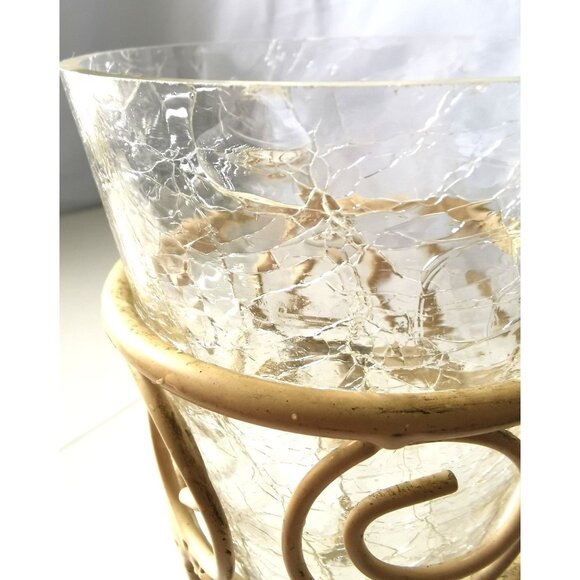 Crackle Glass Vase in a Metal Frame Vintage - Picture 4 of 7